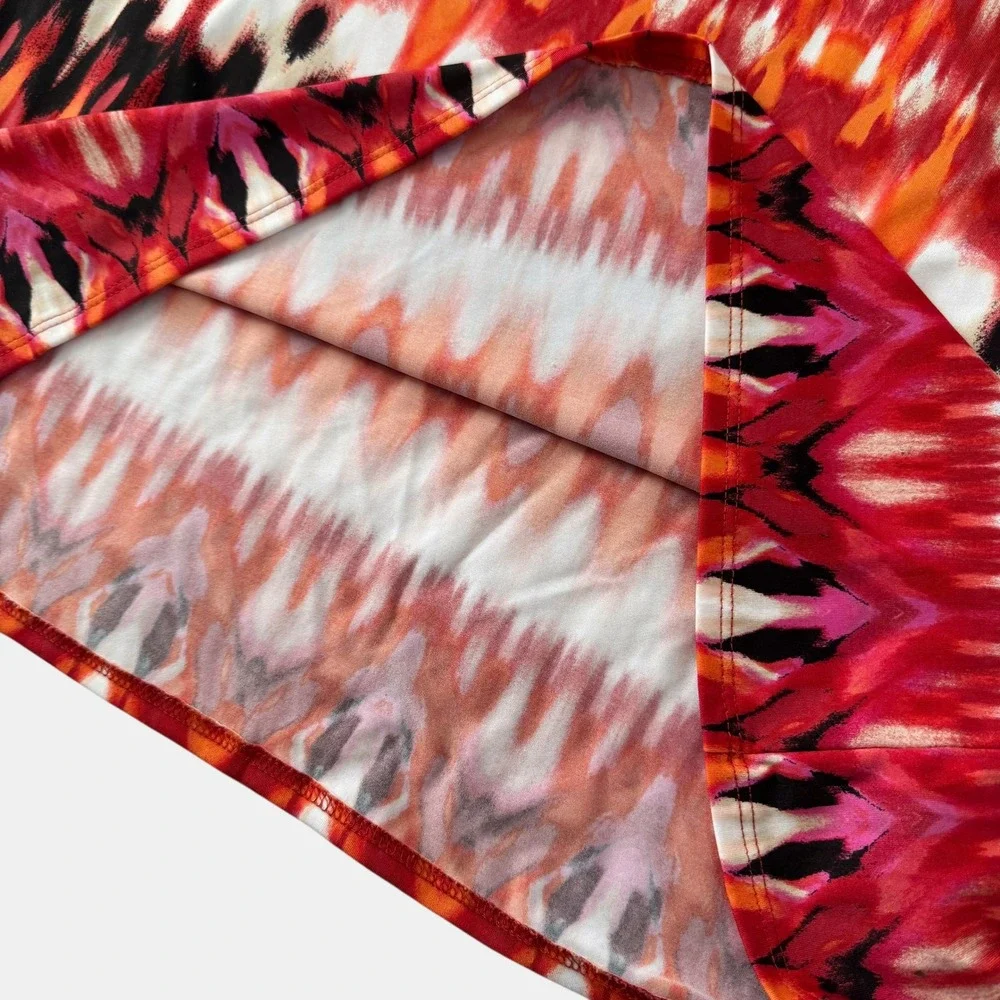 VTG ALYX Ikat Geometric Print Maxi Skirt Womens Red Pink Sz Medium Y2K USA‎ made
